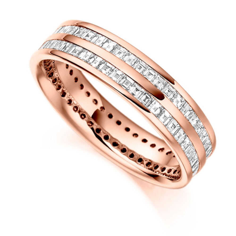 1.5 ct 2 Row Carré Cut Full Diamond Eternity Ring In Rose Gold