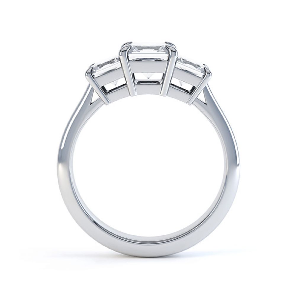 Three stone princess cut diamond engagement ring side view white gold Three stone princess cut diamond engagement ring side view white gold