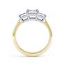 Three stone princess cut diamond engagement ring side view yellow gold Three stone princess cut diamond engagement ring side view yellow gold