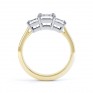 Three stone princess cut diamond engagement ring side view yellow gold Three stone princess cut diamond engagement ring side view yellow gold
