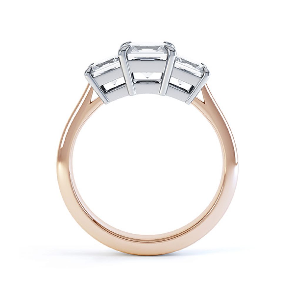 Three stone princess cut diamond engagement ring side view rose gold Three stone princess cut diamond engagement ring side view rose gold