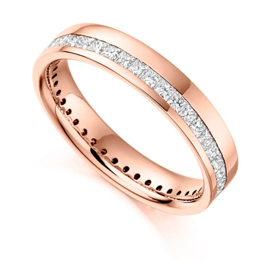 1 Carat Princess Full Diamond Eternity Ring with Off-Set Channel In Rose Gold