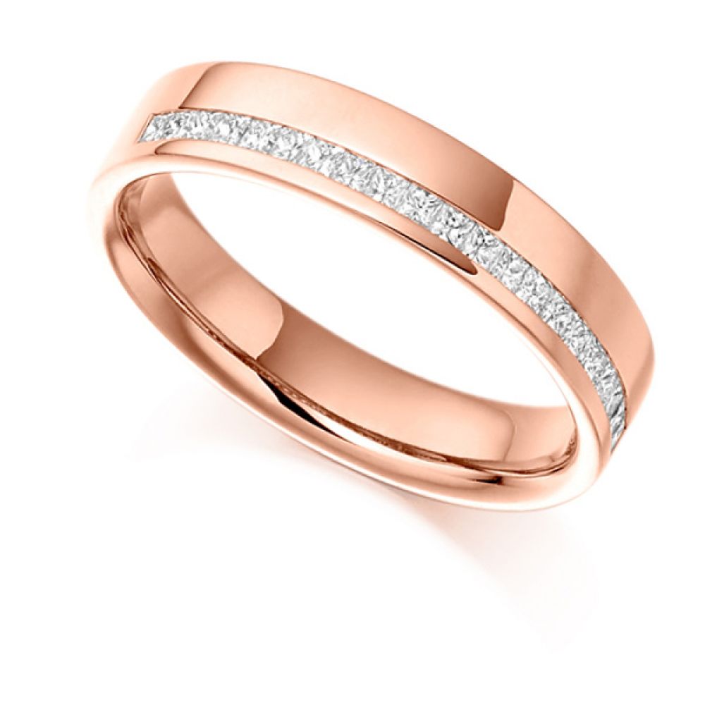 0.25cts Offset Channel Princess Half Eternity Ring In Rose Gold