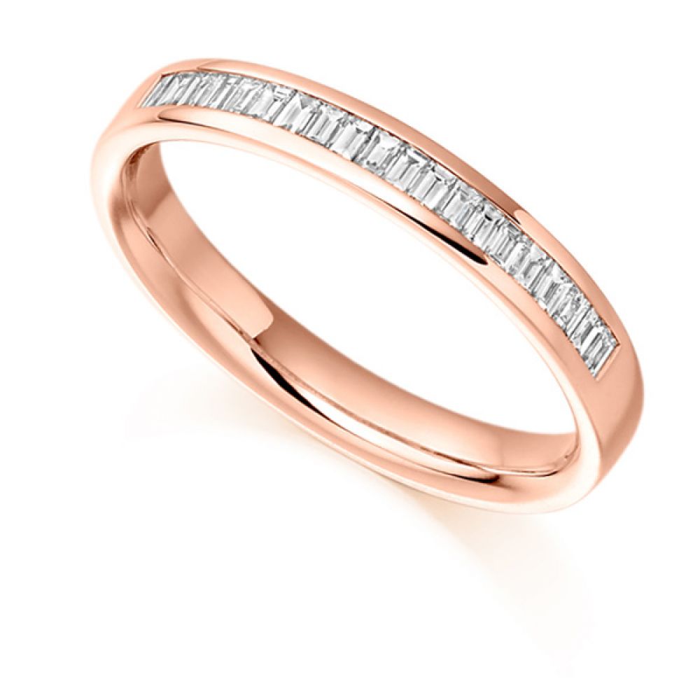 0.25cts Half Channel Set Baguette Diamond Eternity Ring In Rose Gold