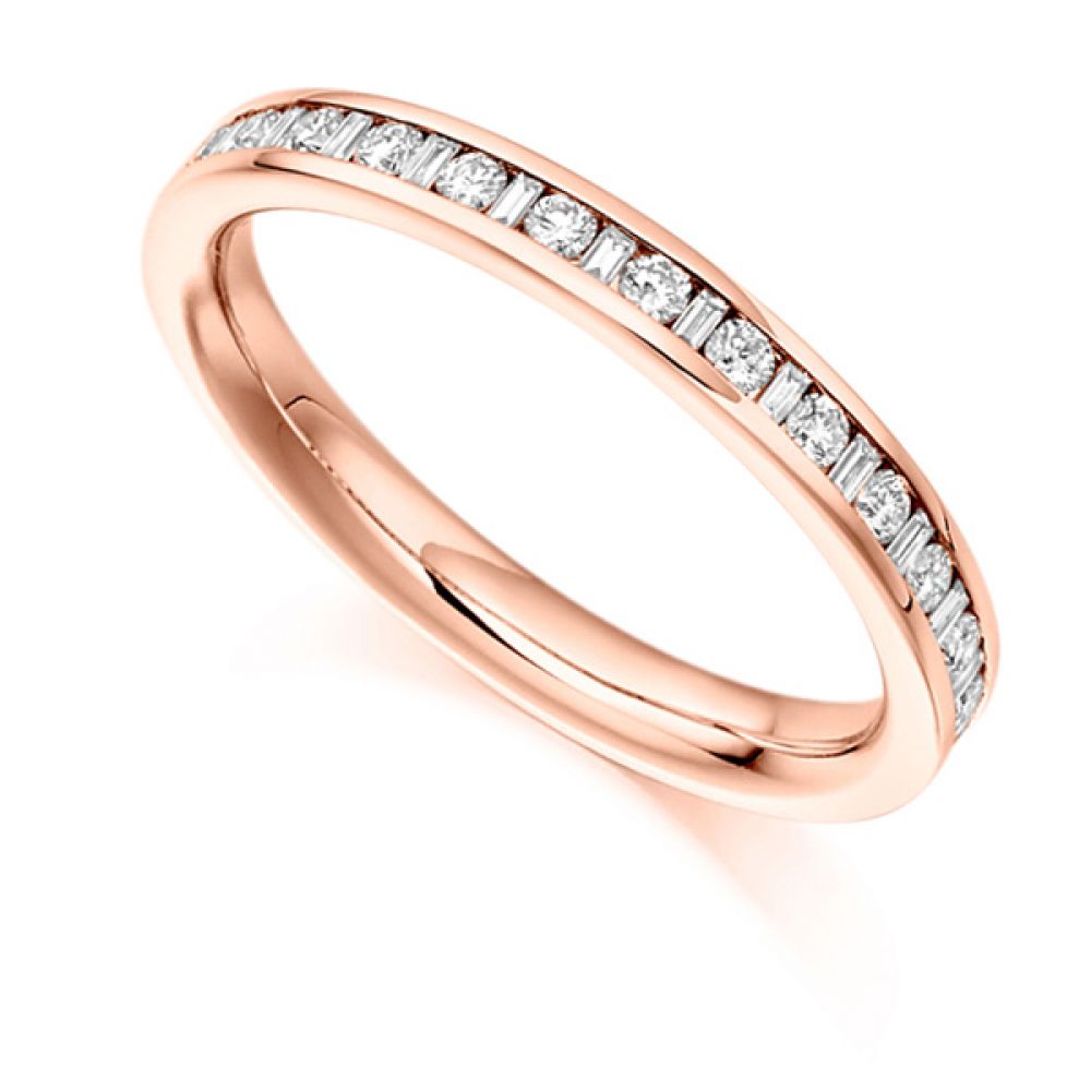 0.30cts Baguette & Round Diamond Half Eternity Ring In Rose Gold