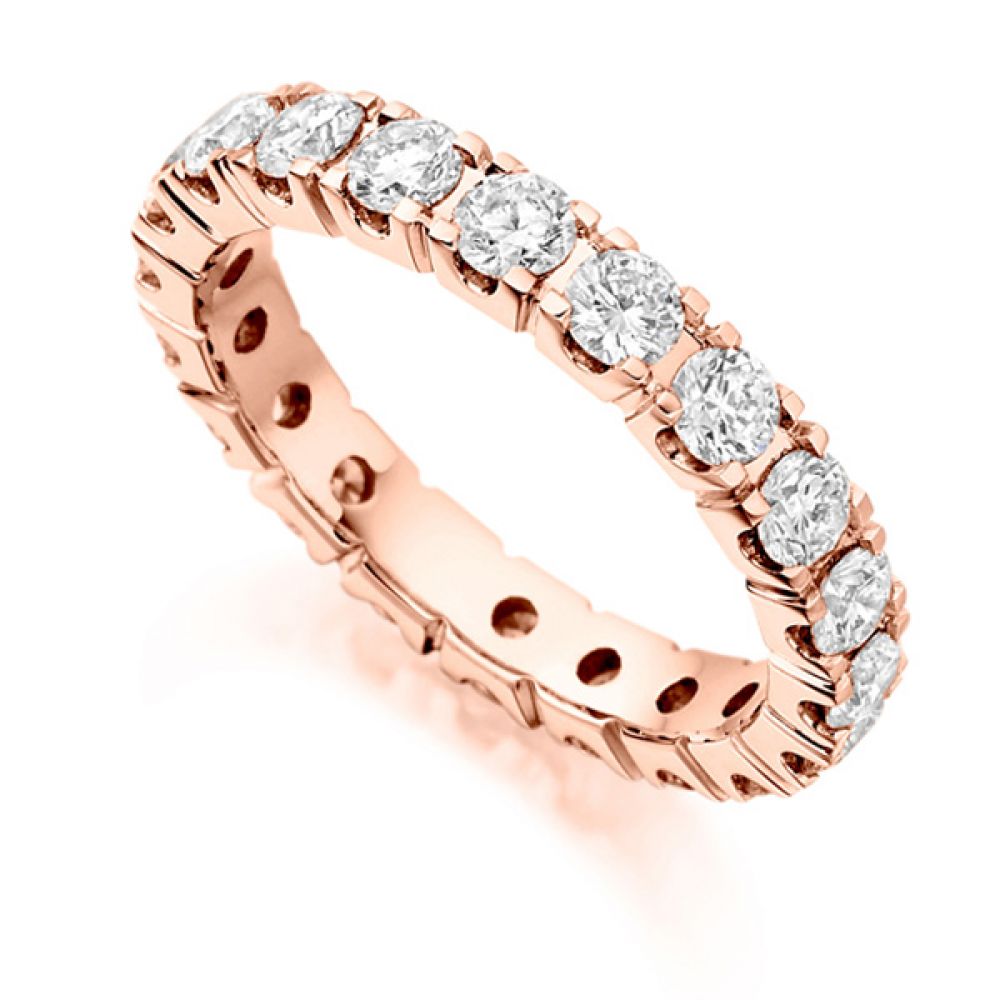 2 Carat Round Diamond Full Eternity Ring Claw Setting In Rose Gold