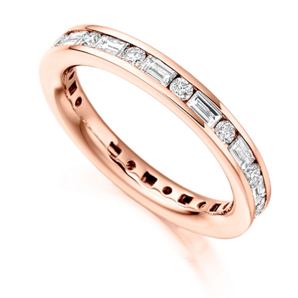 1.25cts Lengthways Set Baguette & Round Diamond Eternity Ring In Rose Gold