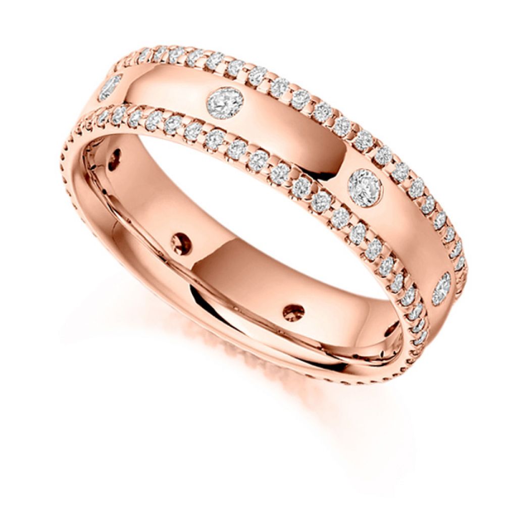 0.80ct Micro Pavé Flush Set Full Diamond Band In Rose Gold