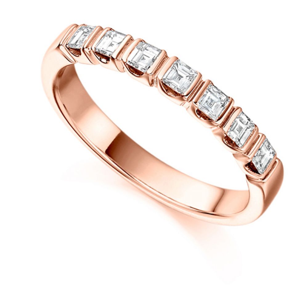 0.50cts Carre Cut Bar Set Diamond Half Eternity Ring In Rose Gold