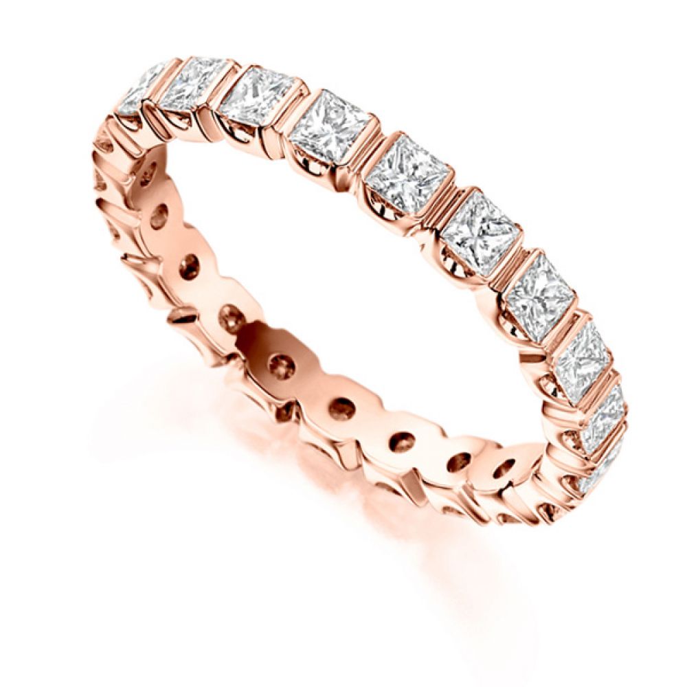 1.5 Carat Bar Set Princess Full Diamond Eternity Ring In Rose Gold