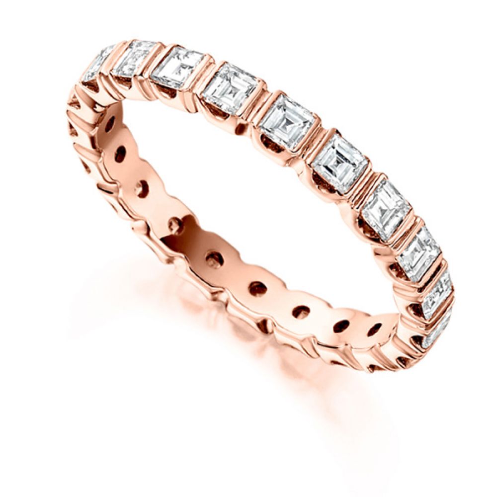 1.5 Carat Bar Set Carré Cut Full Diamond Eternity Ring In Rose Gold