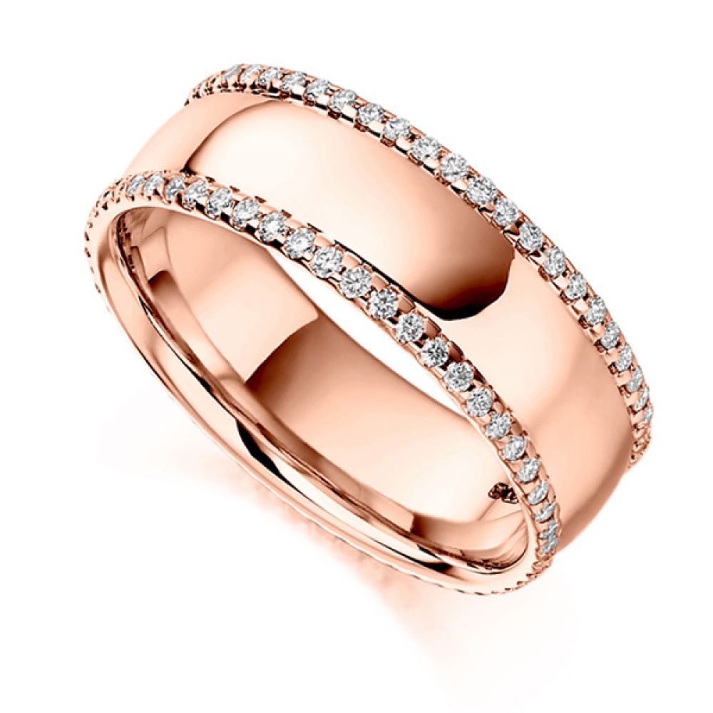 0.55cts Wide 6.8mm Diamond Edged Full Eternity Ring In Rose Gold