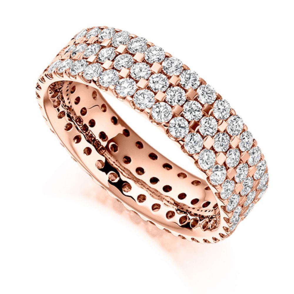 2.5ct 3 Row Pavé Set Full Diamond Eternity Ring In Rose Gold