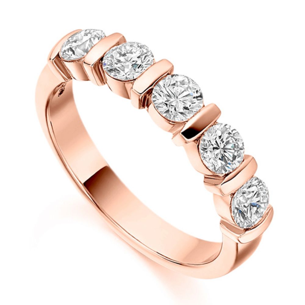 1 Carat Bar Set 5 Stone Diamond Half Eternity Ring In Rose Gold