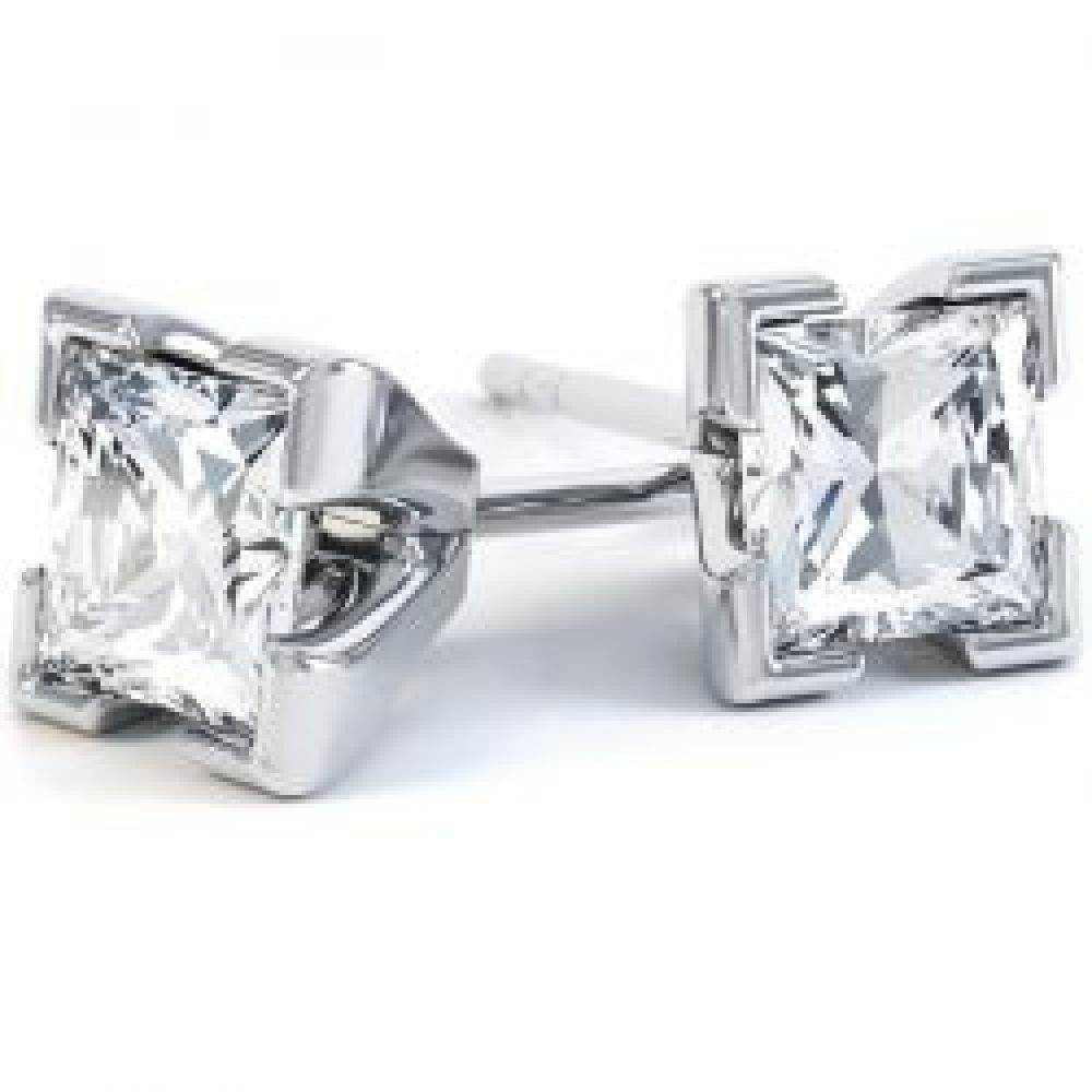 L Shaped Claw Princess cut Diamond Stud Earrings