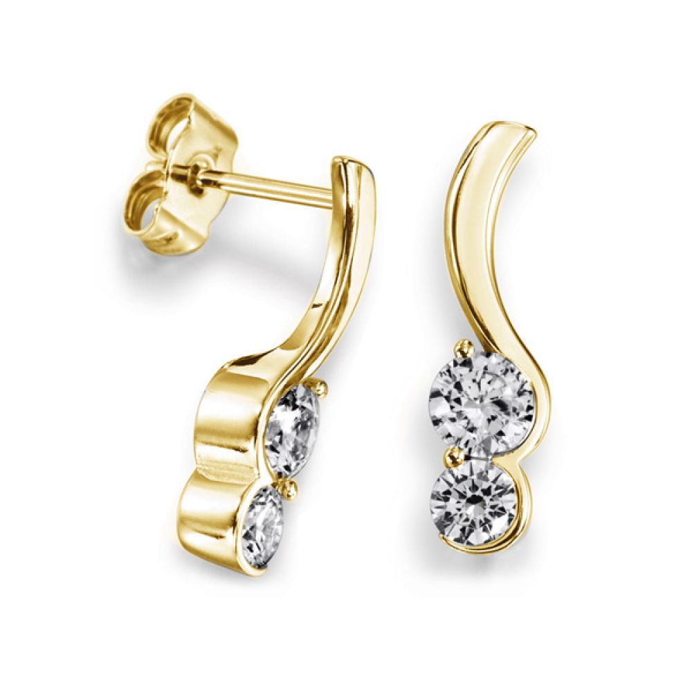 Sweeping 2 Stone Round Diamond Drop Earrings yellow Gold