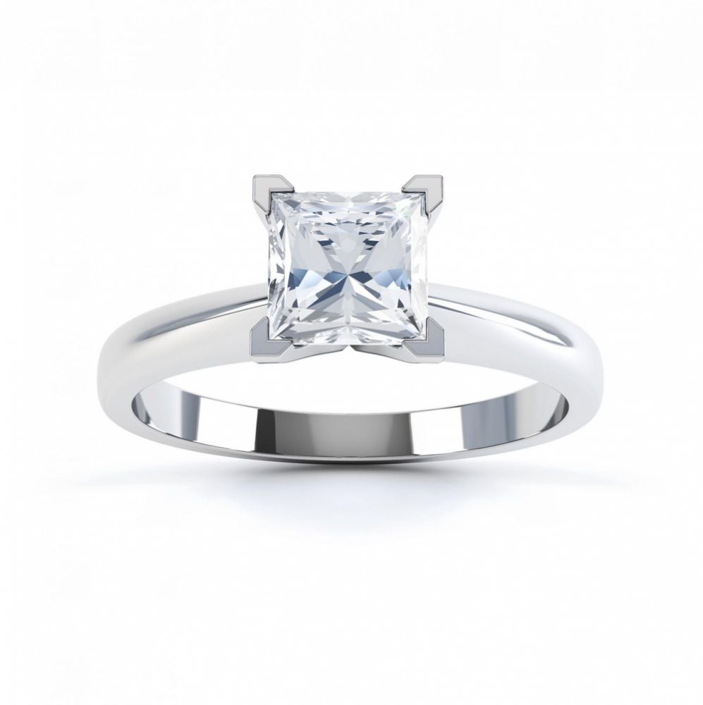 4 Claw Princess cut engagement ring Aurora top view white gold