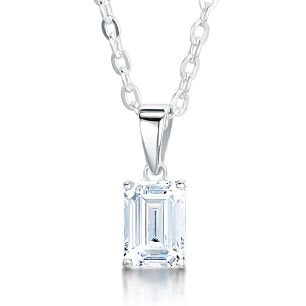 A Classic Emerald Cut Solitaire Diamond Pendant