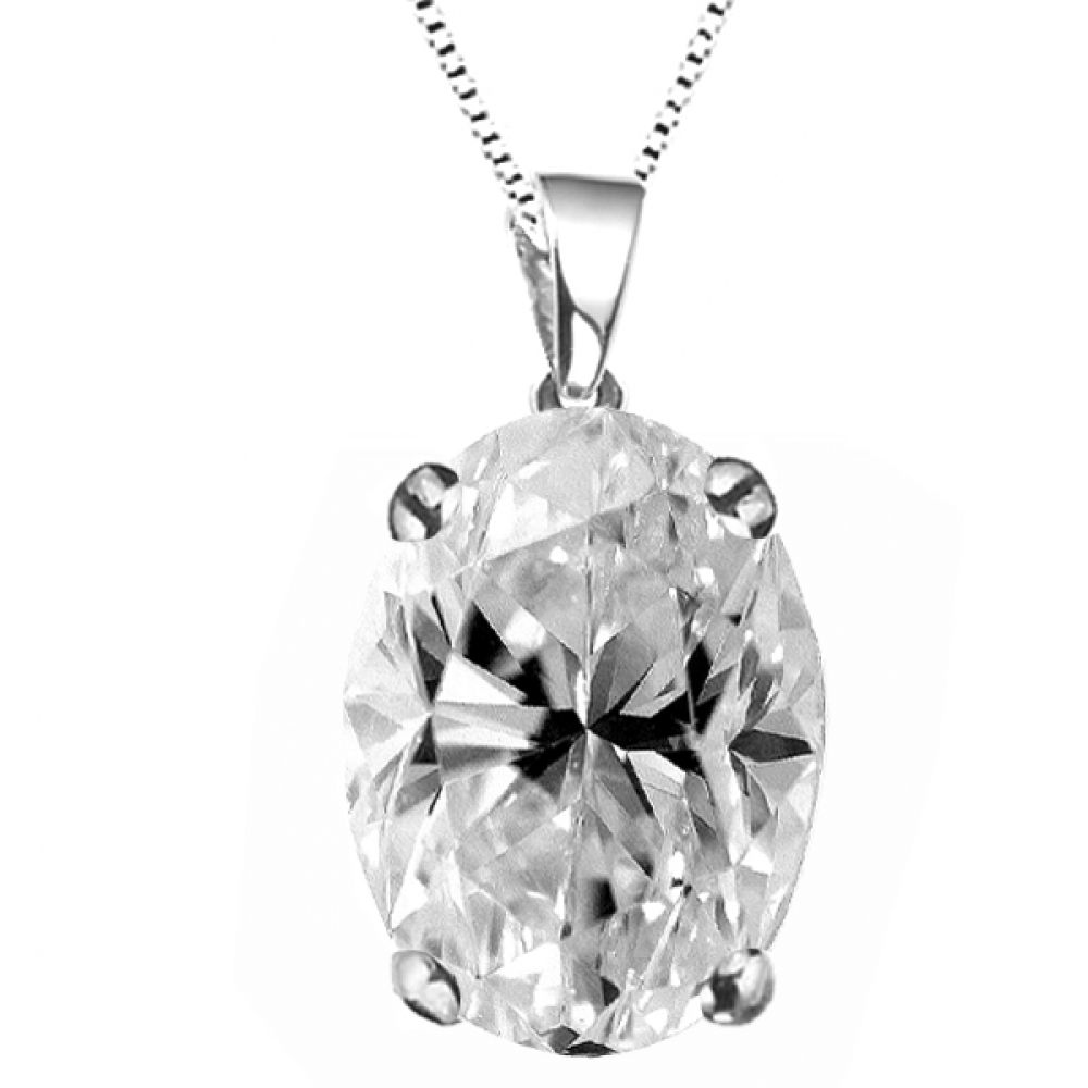 Four Claw Oval Diamond Solitaire Pendant