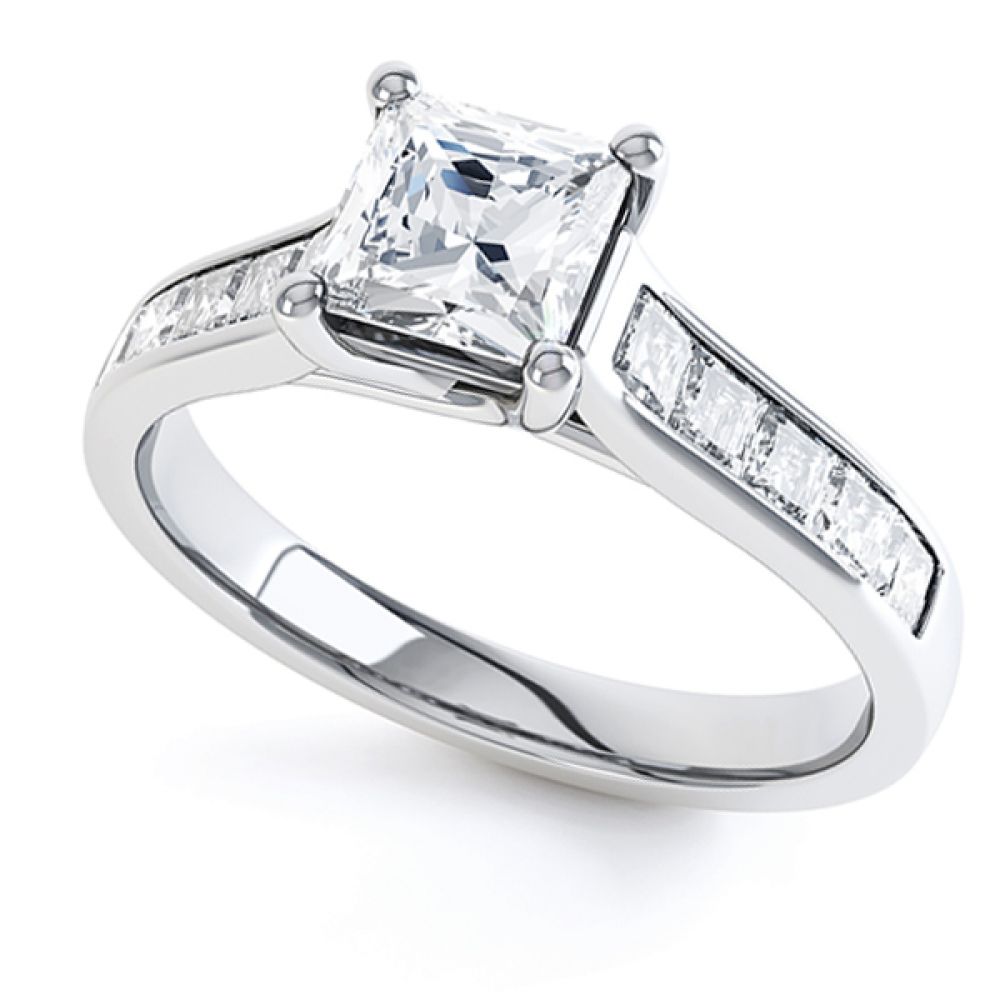 Princess Cut Diamond Solitaire with Diamond Set Shoulders Princess Cut Diamond Solitaire with Diamond Set Shoulders