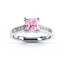 Pink Fliss Princess diamond engagement ring with diamond shoulders white gold pink sapphire top view Pink Fliss Princess diamond engagement ring with diamond shoulders white gold pink sapphire top view
