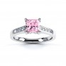 Pink Fliss Princess diamond engagement ring with diamond shoulders white gold pink sapphire top view Pink Fliss Princess diamond engagement ring with diamond shoulders white gold pink sapphire top view