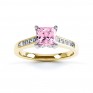 Pink Fliss Princess diamond engagement ring with diamond shoulders yellow gold pink sapphire top view Pink Fliss Princess diamond engagement ring with diamond shoulders yellow gold pink sapphire top view