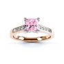 Pink Fliss Princess diamond engagement ring with diamond shoulders rose gold pink sapphire top view Pink Fliss Princess diamond engagement ring with diamond shoulders rose gold pink sapphire top view