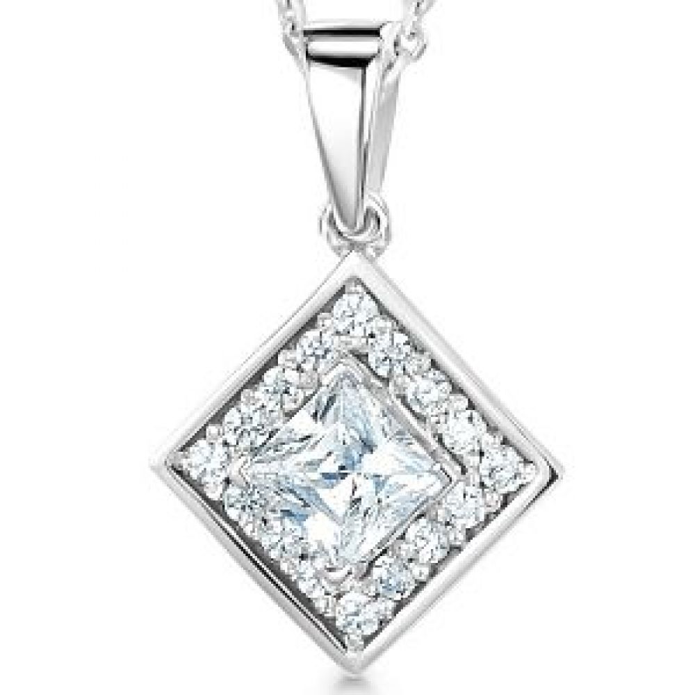 Princess Cut Diamond Halo Pendant