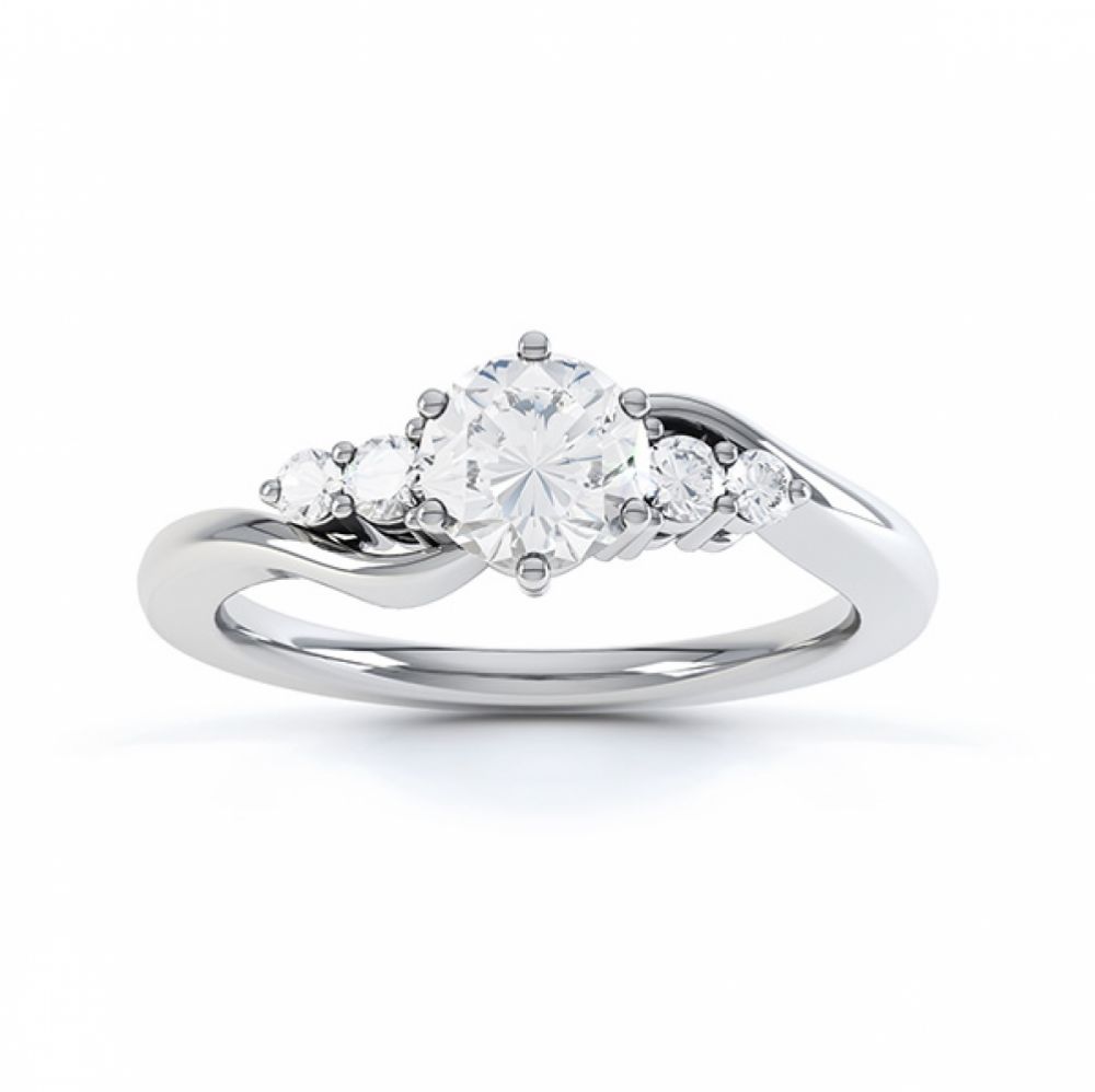 Lyra 5 stone diamond engagement ring top view in white gold showing twisted shoulders