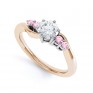 Fuschia pink sapphire and diamond 5 stone engagement ring rose gold perspective view Fuschia pink sapphire and diamond 5 stone engagement ring rose gold perspective view