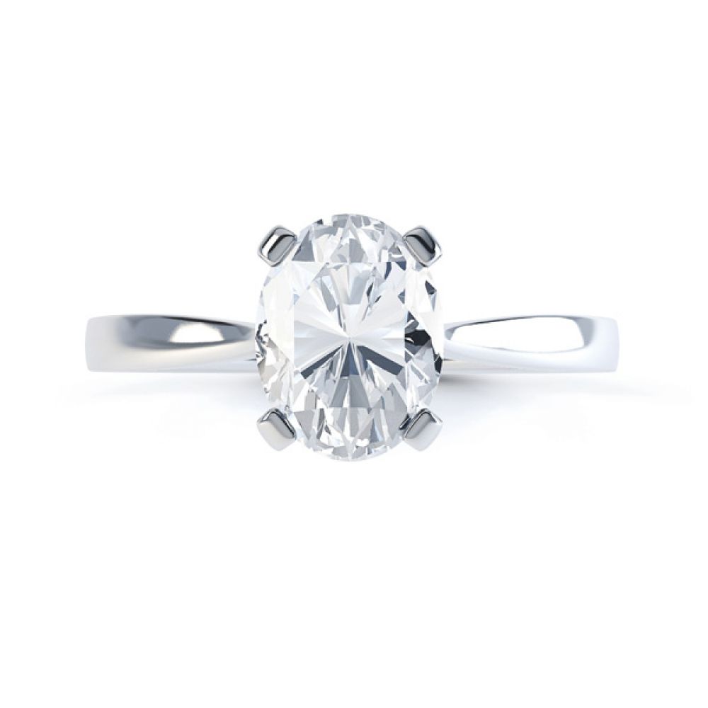 4 Claw Oval Solitaire Diamond Engagement Ring Front View