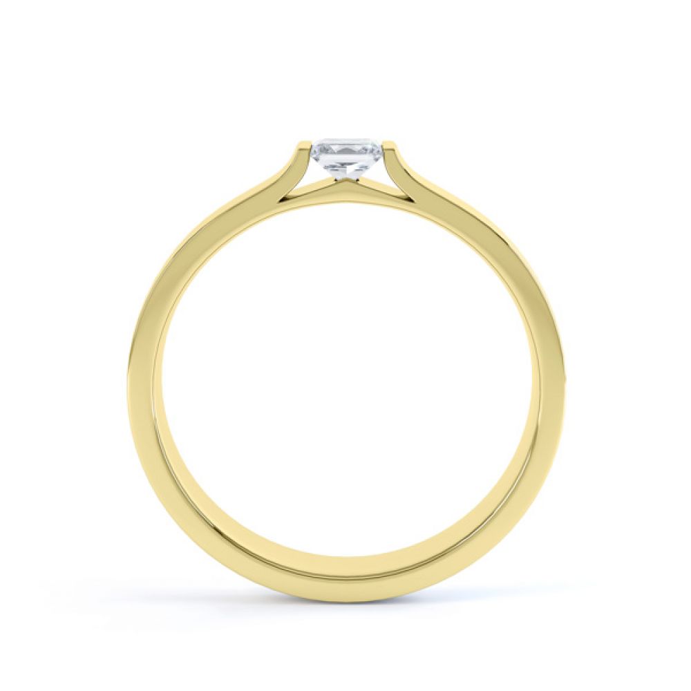 Tension Set Princess Diamond Solitaire Ring Side View In Yellow Gold