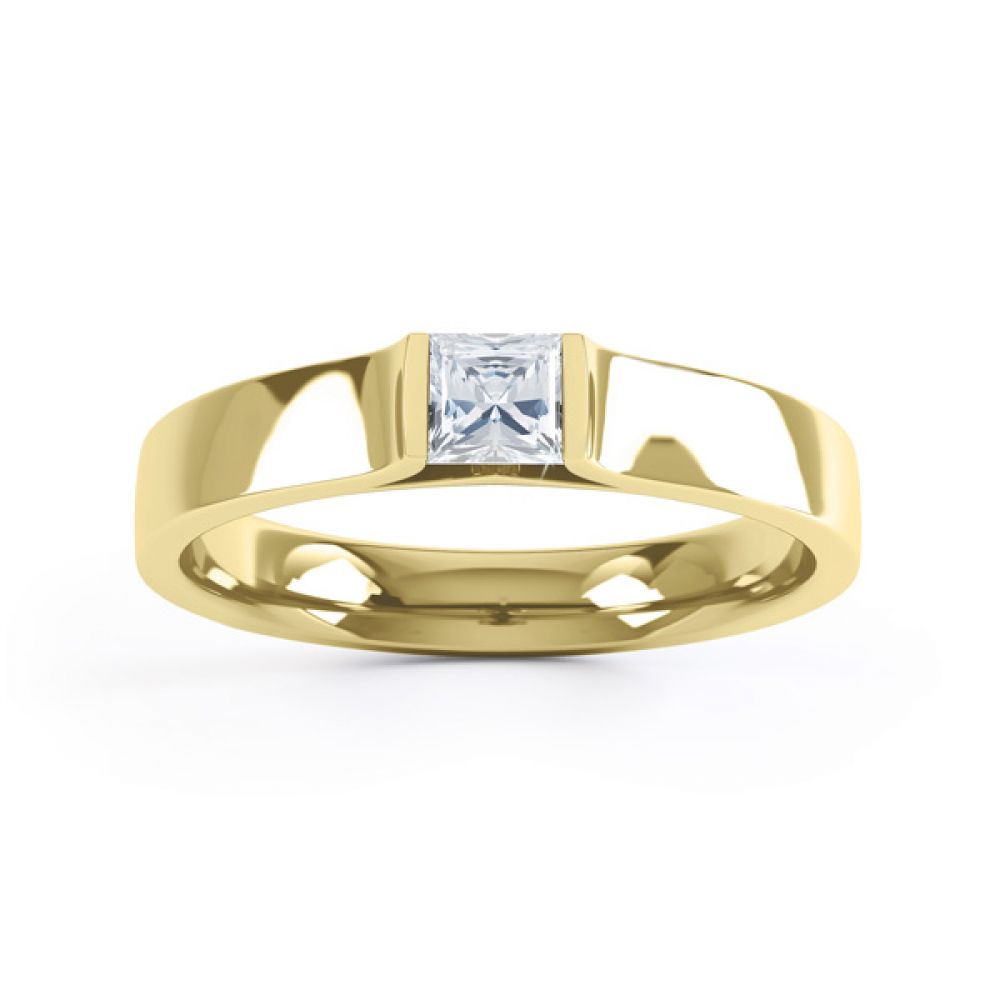 Tension Set Princess Diamond Solitaire Ring Top View In Yellow Gold