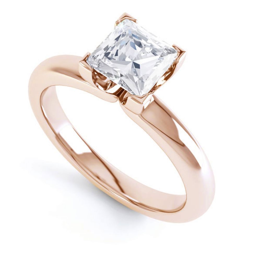 Square Diamond Ring with Box 4 Claw Setting In Rose Gold