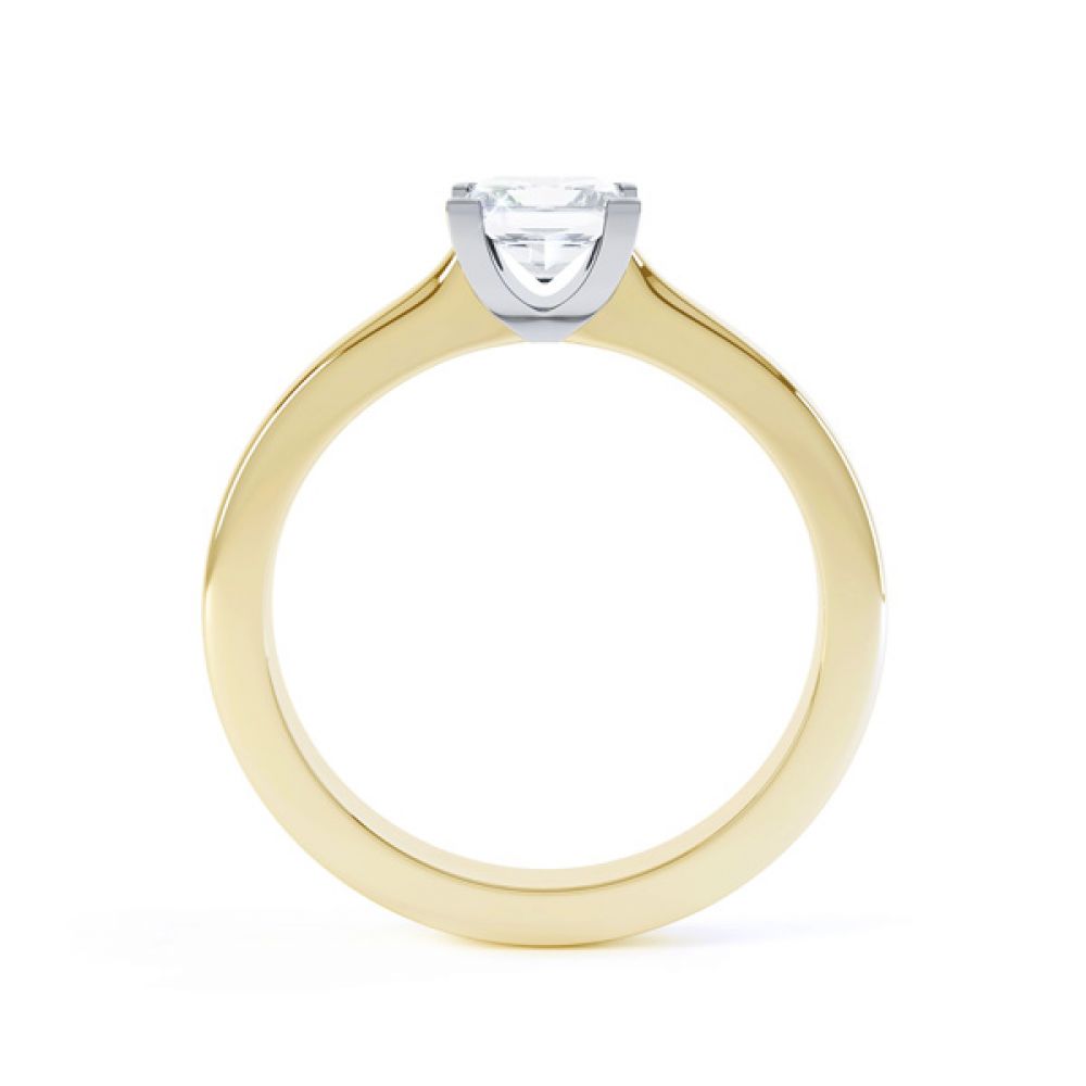 Modern 4 Claw Princess Solitaire Diamond Ring Side View In Yellow Gold