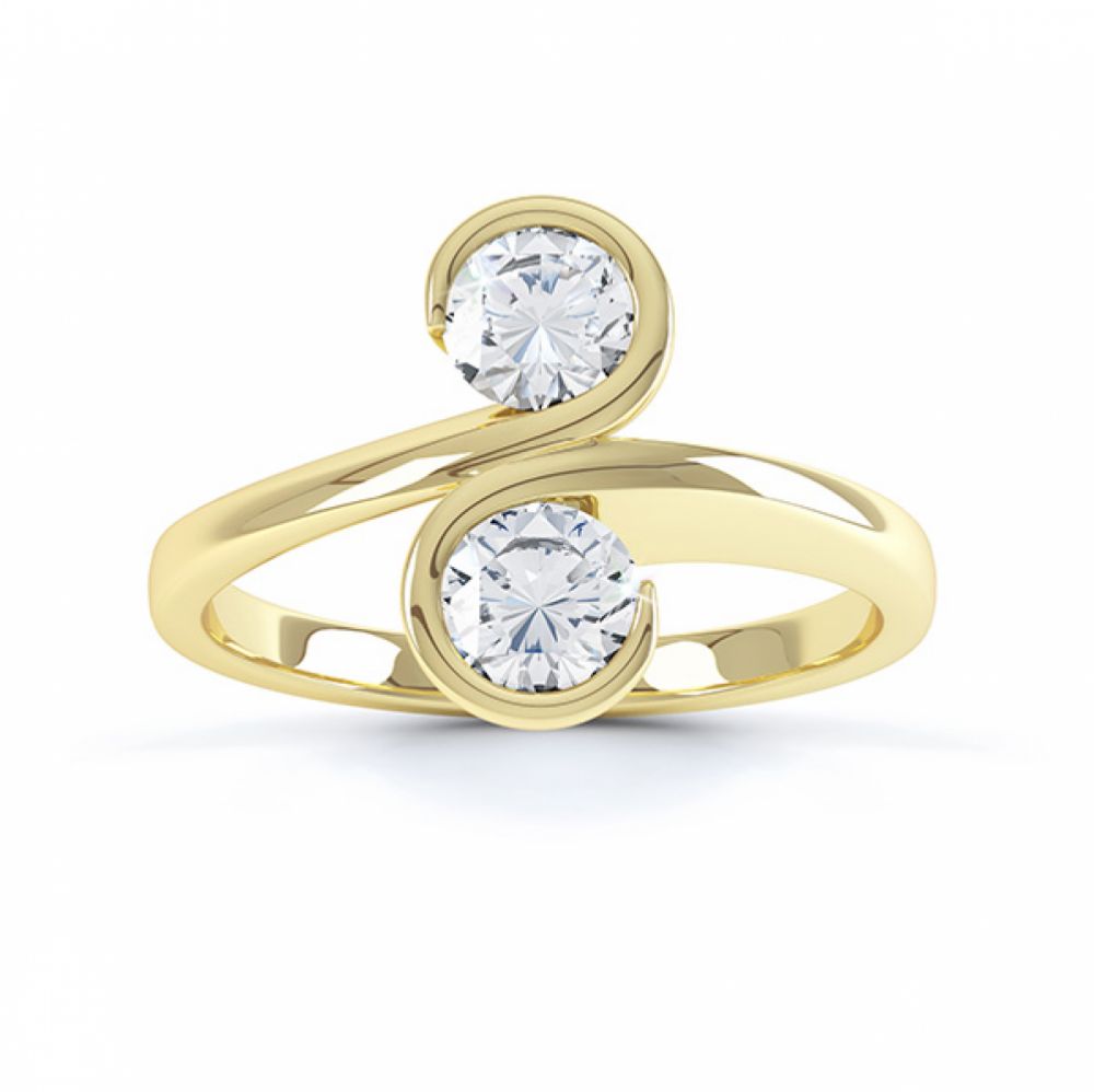 2 stone Couplet design diamond engagement ring top view yellow gold