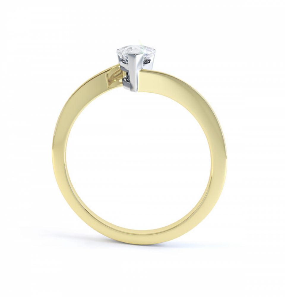 R1D068 Side, Pear shaped Twist Engagement Ring, Yellow Gold