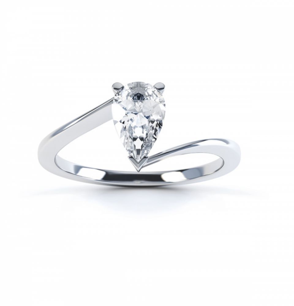 R1D068 Top, Pear shaped Twist Engagement Ring, White Gold