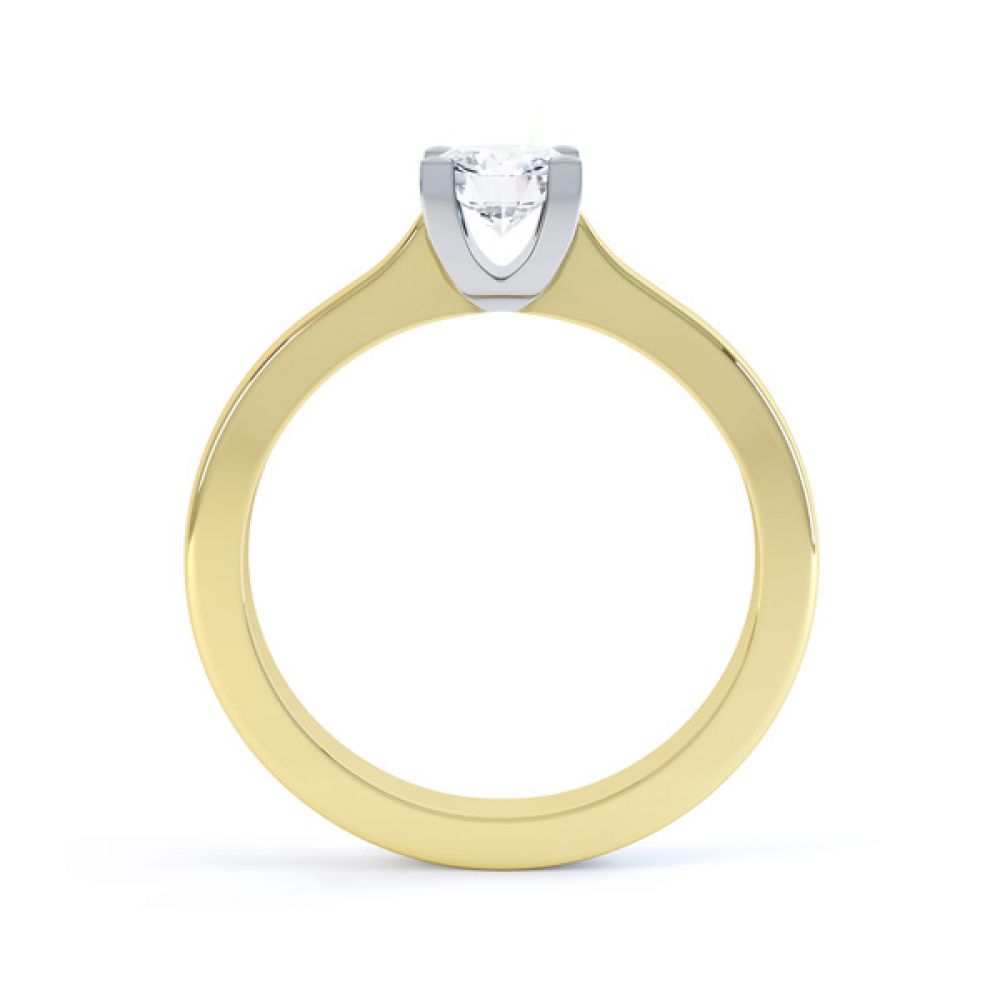 Squared 4 Claw Round Diamond Solitaire Ring Side View In Yellow Gold