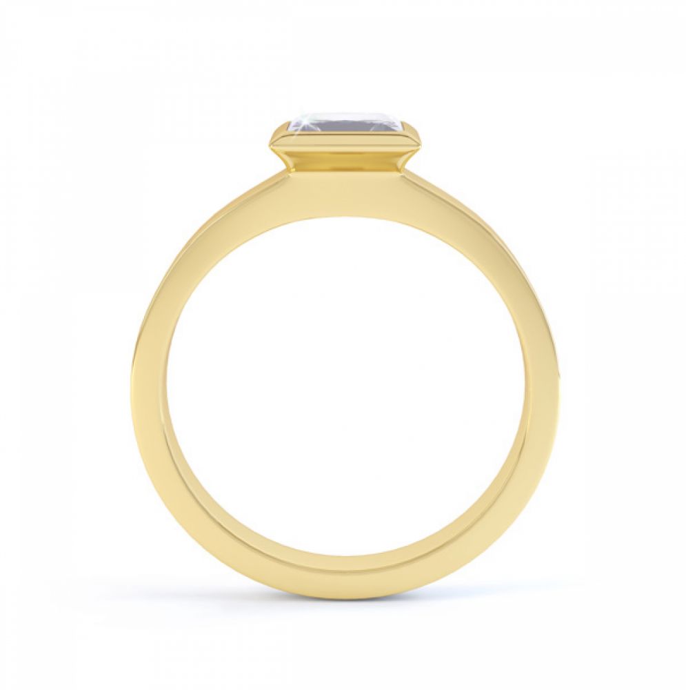 Ultramodern Fully Bezel Set Princess Diamond Ring Yellow Gold, Side