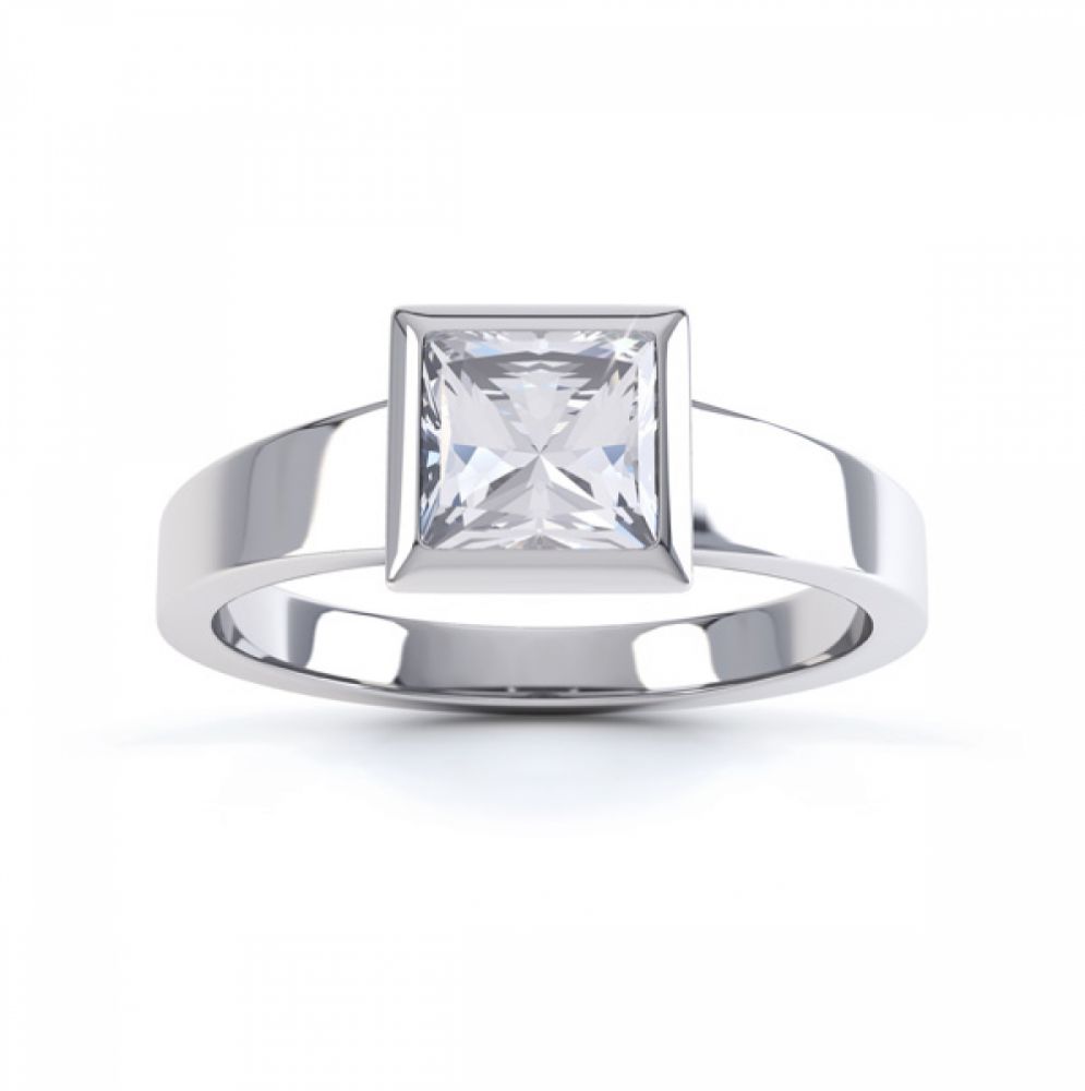 Ultramodern Fully Bezel Set Princess Diamond Ring White Gold, Top