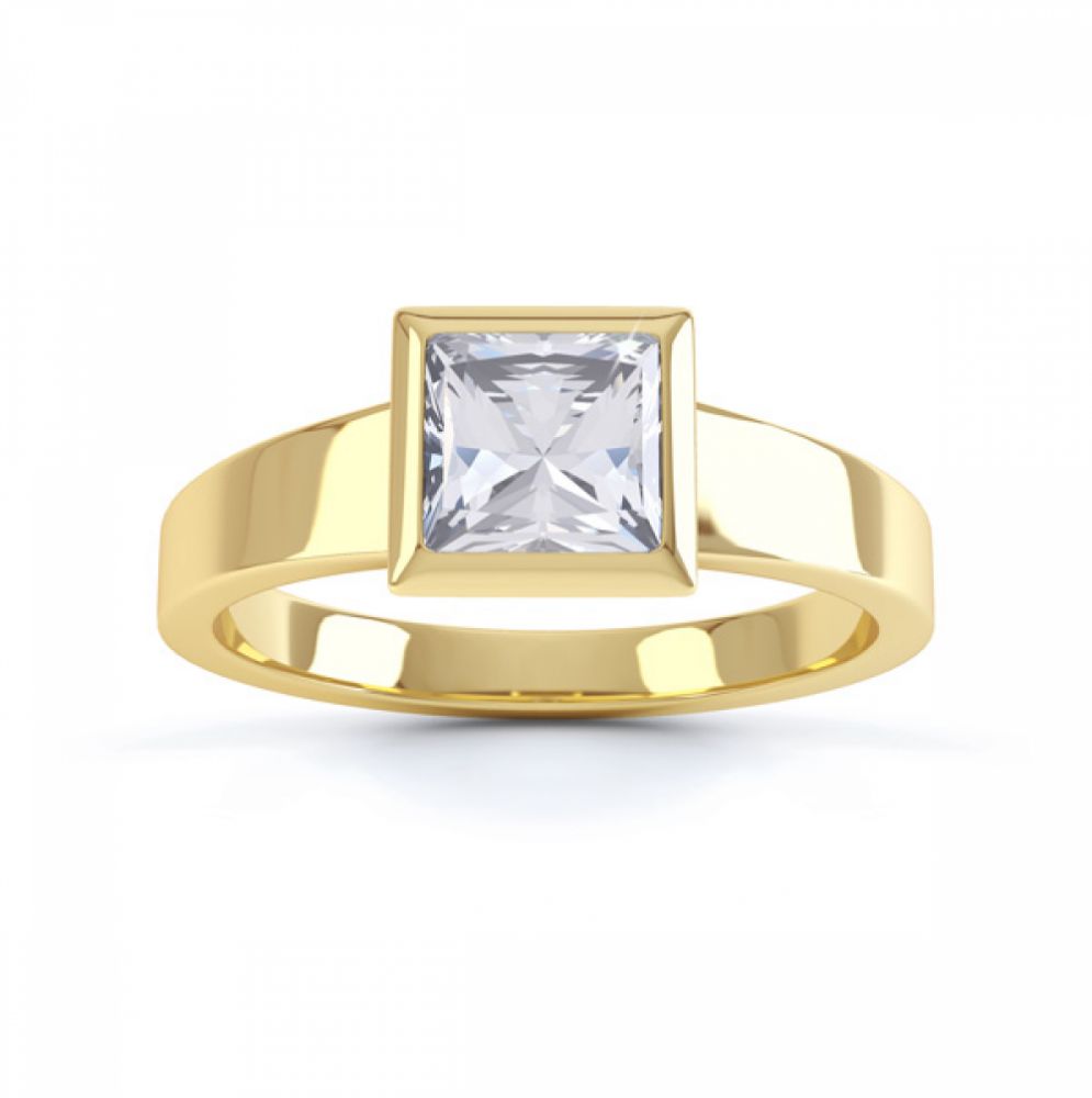 Ultramodern Fully Bezel Set Princess Diamond Ring Yellow Gold, Top