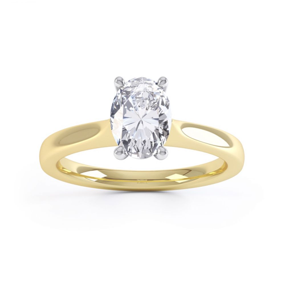 Wedfit 4 Claw Oval Diamond Engagement Ring Front View In Yellow Gold