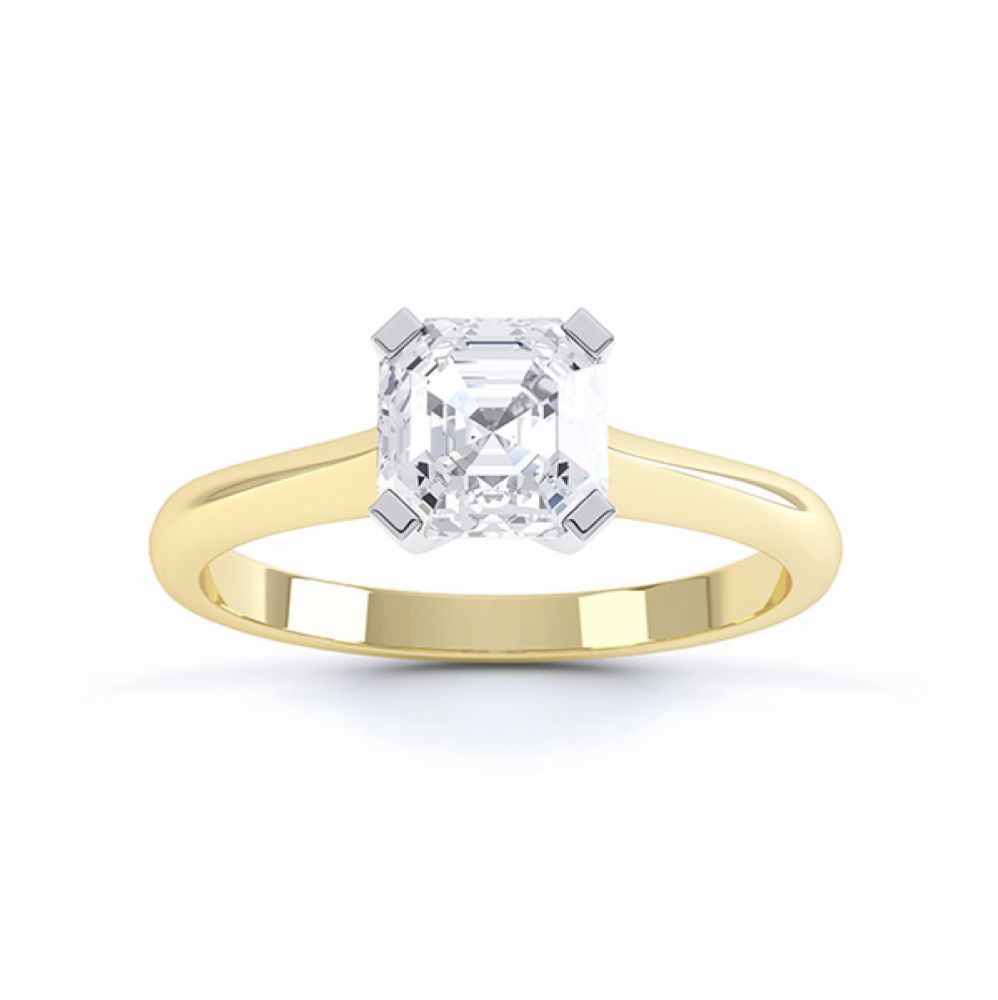 Top view of the Sonnet Asscher cut solitaire engagement ring shown here in Yellow Gold