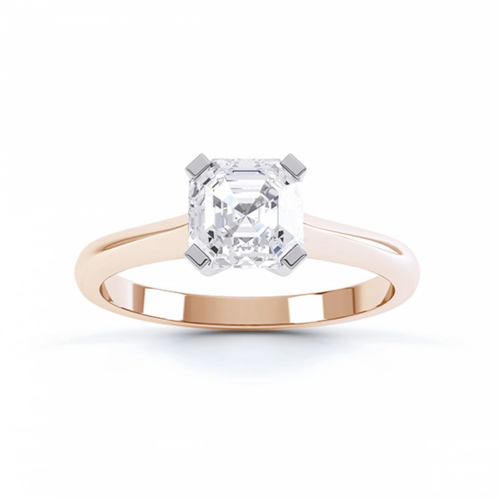 Top view of the Sonnet Asscher cut solitaire engagement ring shown here in Rose Gold