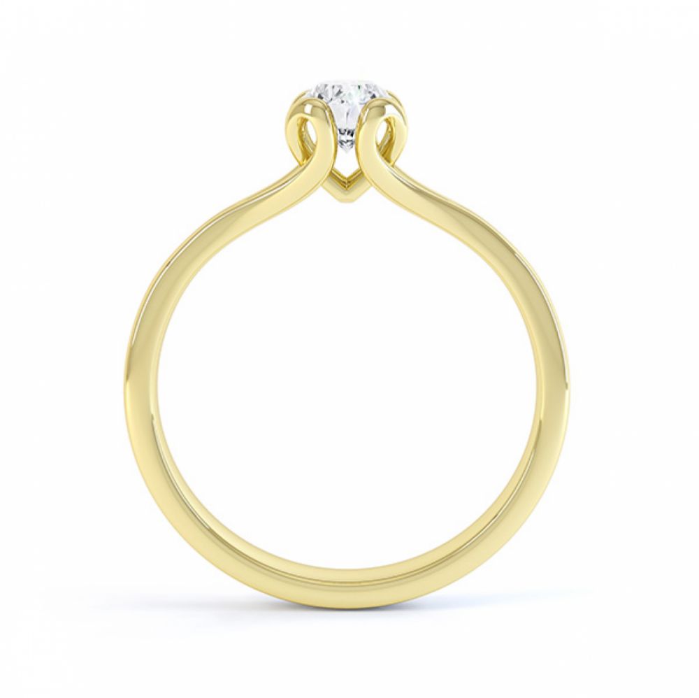 Loop oval solitaire diamond engagement ring side view in yellow gold