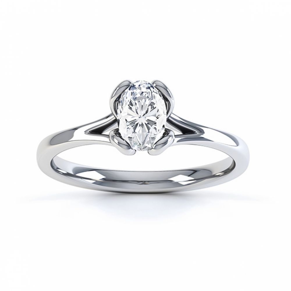 Loop oval solitaire diamond engagement ring side view in white gold Loop oval solitaire diamond engagement ring side view in white gold