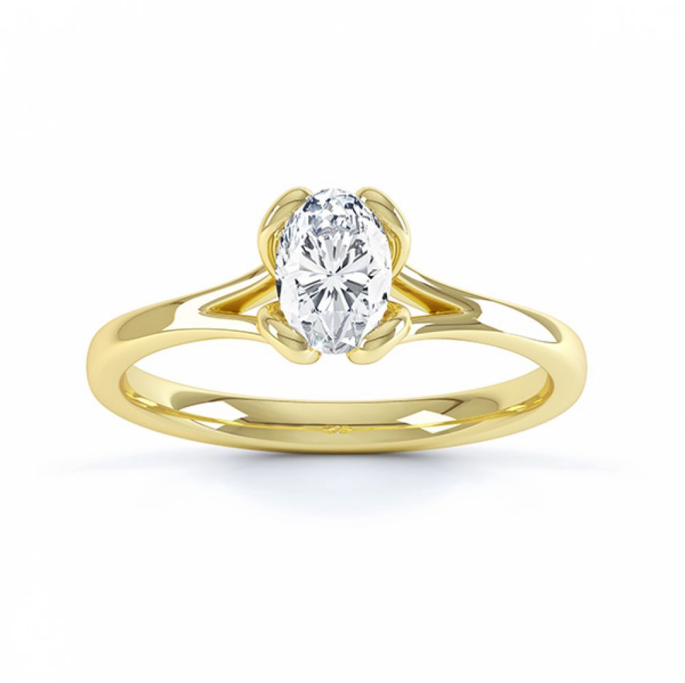 Loop oval solitaire diamond engagement ring side view in yellow gold Loop oval solitaire diamond engagement ring side view in yellow gold