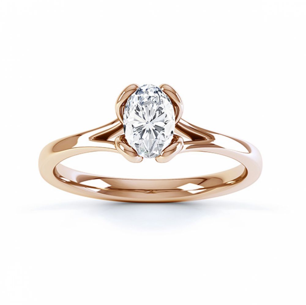 Loop oval solitaire diamond engagement ring side view in rose gold Loop oval solitaire diamond engagement ring side view in yellow gold